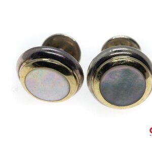 Tiffany & Co Sterling Silver Mother of Pearl 925 Cufflink 18k 750 Accent Gold